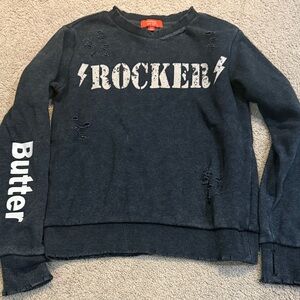 Butter Charcoal soft sweatshirt with Vibrant glitter guitar size 7